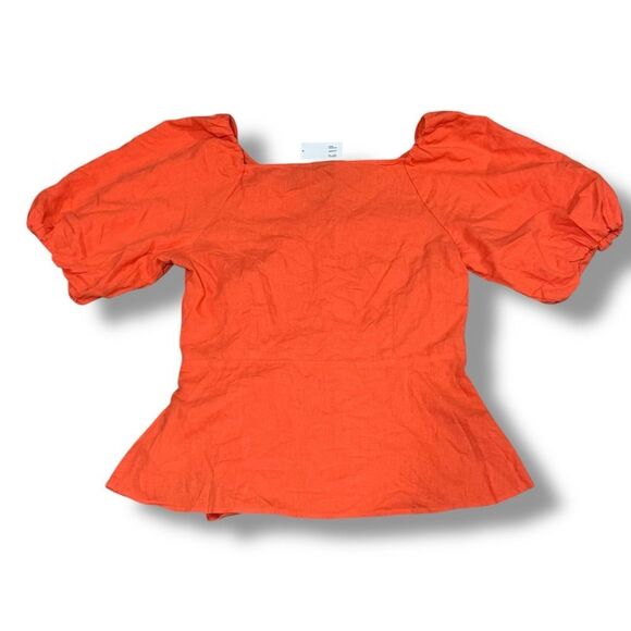 GAP Linen Blend Wrap Top Size Medium Tall Women’s Short Sleeve Blouse - Picture 2 of 6